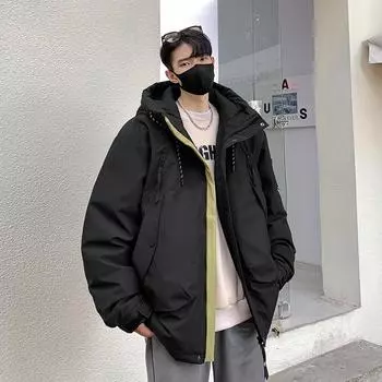 Зимняя модная куртка для активного отдыха, пуховик, модная свободная повседневная зимняя утепленная куртка с капюшоном и несколькими сумками для пар M