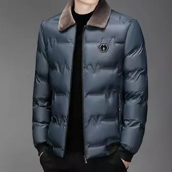 Зимняя модная куртка с хлопковой подкладкой, мужская короткая куртка с хлопковой подкладкой, деловая повседневная теплая утолщенная куртка XXXL чёрный