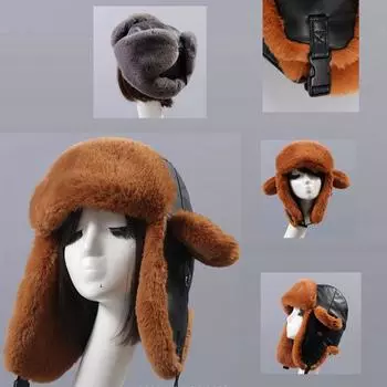 Зимняя модная шапка пилота из ПУ плюша, утолщенная теплая защита ушей, уличная походная лыжная шапка чёрный