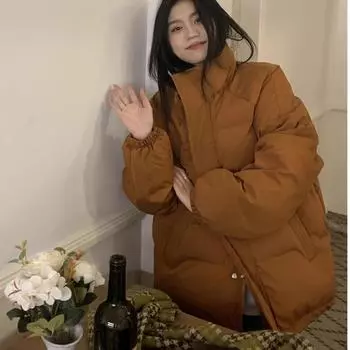 Зимняя модная свободная хлопковая куртка для женщин, пальто с воротником-стойкой M чёрный