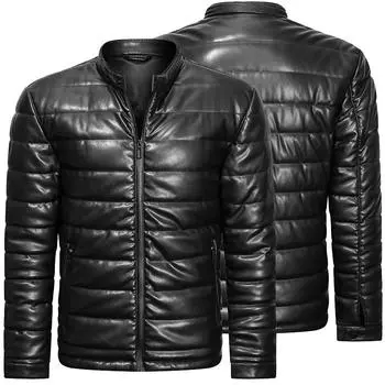 Зимняя модная толстая пуховая куртка, мужская верхняя одежда, мужская куртка с капюшоном, зимняя верхняя одежда, пальто, мотоциклетная кожаная куртка S чёрный