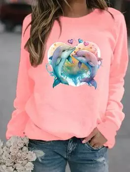 Зимняя модная толстовка с круглым вырезом и длинными рукавами, демонстрирующая множество стильных женских узоров S