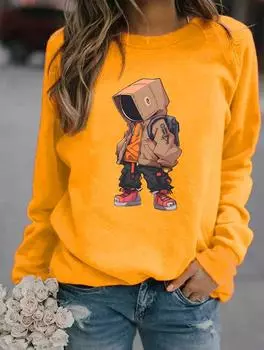 Зимняя модная толстовка с круглым вырезом и длинными рукавами с различными популярными женскими узорами S