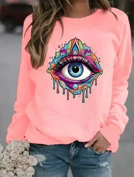 Зимняя модная толстовка с круглым вырезом и длинными рукавами, демонстрирующая множество стильных женских узоров S