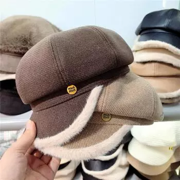 Зимняя модная трикотажная кепка из полиэстера для женщин - 100% полиэстер, теплая, толстая, мягкая, похожая на флис, восьмипанельная кепка, модная повседневная универсальная кепка с кожей 56cm чёрный