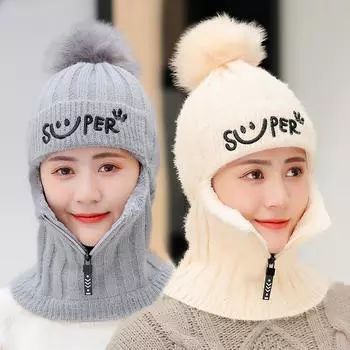 Зимняя модная утепленная шапка с молнией, ветрозащитный велосипедный вязаный шарф, цельные флисовые шапки серый