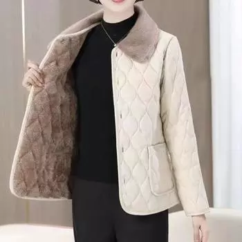 Зимняя модная утолщенная куртка для женщин среднего возраста, свободная, большого размера, однотонная, плюшевая кожаная куртка, удобная, теплая, бархатная верхняя одежда XL чёрный