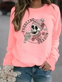 Зимняя модная женская толстовка с круглым вырезом и длинными рукавами, сочетающая популярные узоры S