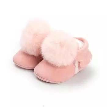 Зимняя мохнатая детская обувь с шариками Милая детская обувь для девочек Супер теплая детская обувь с кисточками для девочек Хлопковая обувь для мальчиков 11cm серый