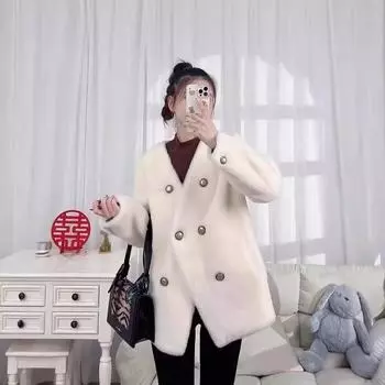 Зимняя молодая норковая короткая шуба с V-образным вырезом из норки плюшевая шуба из плюшевого меха для женщин S recommended weight within 52.5 kg