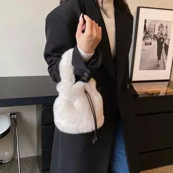 Зимняя мягкая теплая меховая сумка, дизайнерская женская сумка-ведро, плюшевая сумка через плечо, маленькая вместительная сумка-мессенджер, роскошный женский кошелек для монет белый