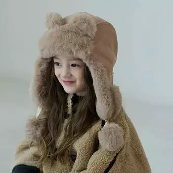 Зимняя мультяшная шапка с ушками медведя и ягненка, теплые утолщенные шапки для защиты ушей для женщин и девочек Kawaii чёрный