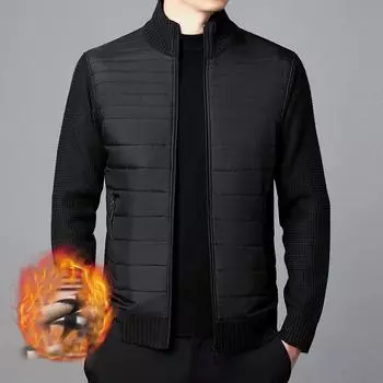 Зимняя мужская бархатная куртка, теплое вязаное пальто, мужские повседневные трикотажные куртки в стиле пэчворк, верхняя одежда с воротником-стойкой, куртки L темно-серого