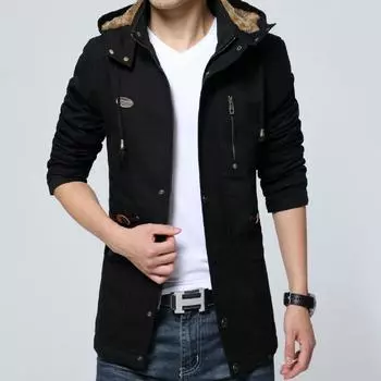 Зимняя мужская бархатная толстая куртка с капюшоном на молнии, хлопковая куртка, однотонная хлопковая куртка размера плюс M