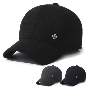 Зимняя мужская бархатная утолщенная бейсболка для защиты ушей для людей среднего и пожилого возраста, повседневная модная термохлопковая шапка Adjustable тёмно-синий