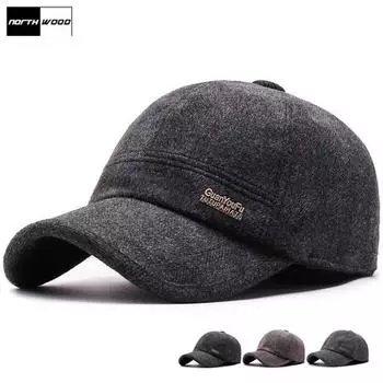 Зимняя мужская бейсболка с ушами. Теплая шапка Snapback. Теплая утолщенная зимняя кепка. 56-60 cm чёрный