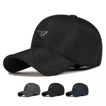 Зимняя мужская бейсболка с вышитыми ромбами, бархатная толстая кепка, утепленная, ветрозащитная, теплая, хлопковая кепка с защитой от холода чёрный