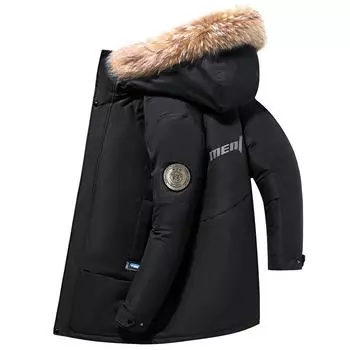 Зимняя мужская деловая повседневная пуховая куртка с капюшоном, свободная, большие размеры, сохраняющие тепло, эполеты с принтом M