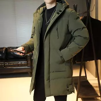 Зимняя мужская длинная парка, теплая куртка с подкладкой и капюшоном, ветровка, пальто, теплая парка из плотного хлопка, размер плюс 8XL XXXXXXL зелёный