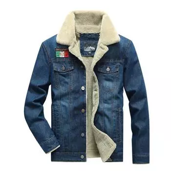 Зимняя мужская джинсовая куртка с хлопковой подкладкой, повседневное хлопковое пальто большого размера, бархатное толстое пальто M светло-синий