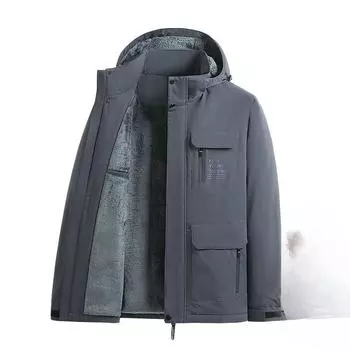 Зимняя мужская флисовая и хлопковая утепленная теплая съемная шапка с хлопковой подкладкой большого размера для мужчин среднего возраста M серый