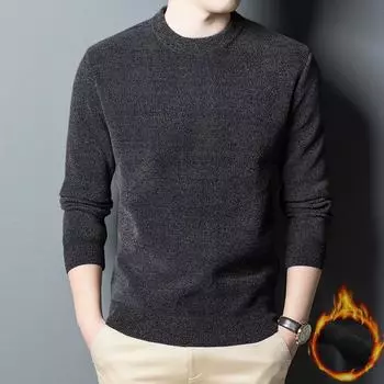 Зимняя мужская флисовая кофта для людей среднего и пожилого возраста, утолщенная вязаная кофта для пап, теплая футболка из синели, мужская одежда XXXXL чёрный