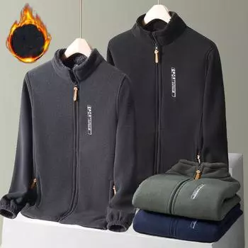 Зимняя мужская флисовая куртка для активного отдыха, повседневная флисовая утепленная куртка, легкая ветрозащитная куртка на молнии, теплая куртка M чёрный