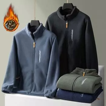 Зимняя мужская флисовая куртка для активного отдыха, повседневная флисовая утепленная куртка, легкая ветрозащитная куртка на молнии, теплая куртка 6XL чёрный