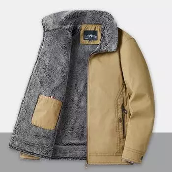 Зимняя мужская флисовая куртка с лацканами для пап среднего возраста M