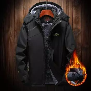 Зимняя мужская флисовая толстая теплая куртка с капюшоном парка мужская водонепроницаемая большого размера стеганое пальто верхняя одежда для зимнего кемпинга 6XL чёрный