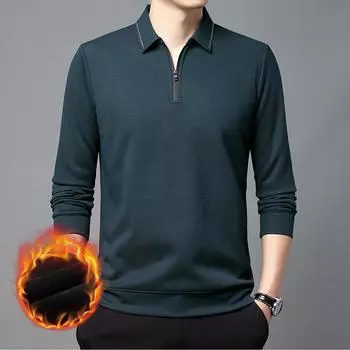 Зимняя мужская футболка с длинными рукавами, нижняя рубашка с лацканами и половиной молнии, деловая повседневная футболка, повседневная хлопковая верхняя одежда для среднего возраста M