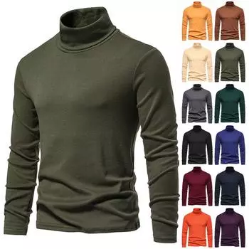 Зимняя мужская футболка с длинными рукавами, однотонная, с осенним вязаным свитером L