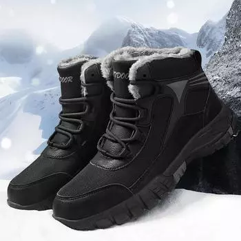 Зимняя мужская хлопчатобумажная обувь для улицы, теплые и хлопковые высокие зимние сапоги 39 чёрный
