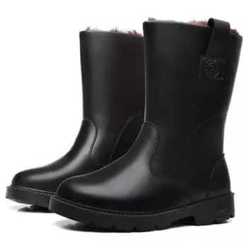 Зимняя мужская хлопчатобумажная обувь с бархатом для сохранения тепла. Зимние сапоги для молодых мужчин. Водонепроницаемые хлопковые ботинки до середины икры. Британские противоскользящие меховые сапоги. 37 чёрный