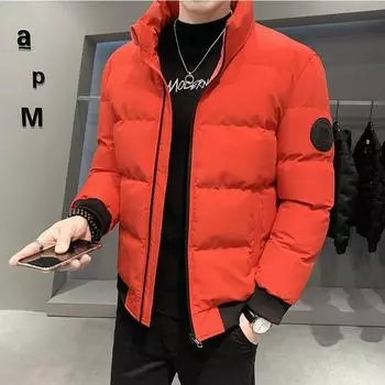Зимняя мужская хлопковая куртка, модная однотонная толстая куртка, теплое пальто большого размера M абрикосовый