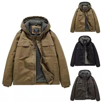 Зимняя мужская хлопковая куртка с капюшоном, новый комбинезон, утолщенная хлопковая одежда, флисовая овечья шерсть, хлопковая одежда XXXL чёрный