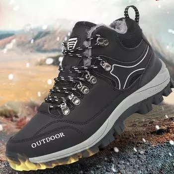 Зимняя мужская хлопковая обувь с высоким берцем большого размера 39–45, уличная походная обувь, походная обувь 39 чёрный