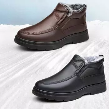 Зимняя мужская хлопковая обувь, водонепроницаемая, нескользящая, плюшевая, теплая, повседневная обувь для пожилых людей среднего возраста, удобные зимние ботинки на плоской подошве 38 чёрный