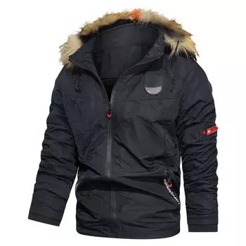 Зимняя мужская хлопковая одежда, пальто, утолщенное теплое хлопковое пальто, мужская уличная ветрозащитная шерстяная куртка с воротником из хлопка XL чёрный