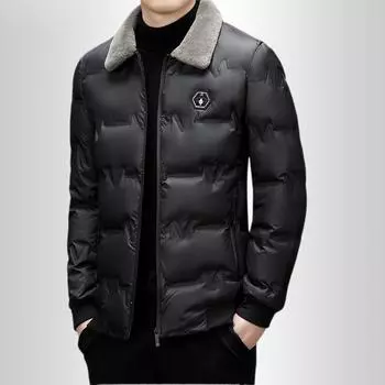 Зимняя мужская хлопковая одежда с графеновым термообогревом, с короткими лацканами, легкая деловая одежда с хлопковой подкладкой XL чёрный