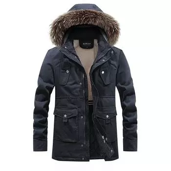 Зимняя мужская хлопковая одежда с капюшоном средней и длинной длины из утепленного бархата, повседневная модная мужская одежда L