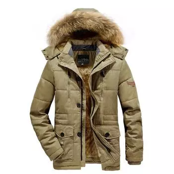 Зимняя мужская хлопковая одежда средней и длинной длины, ворсистая и утолщенная, теплая куртка для папы с множеством карманов M