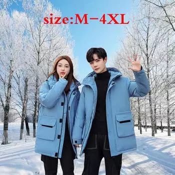 Зимняя мужская и женская утолщенная пуховая куртка для пар, модная теплая молодежная школьная форма, повседневная куртка M чёрный