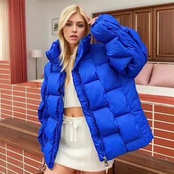 Зимняя мужская и женская вертикальная полосатая тканая хлопковая куртка квадратного кроя теплая утолщенная одежда для пар из хлопка L чёрный