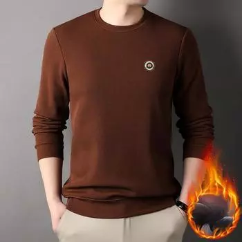 Зимняя мужская интегрированная флисовая плюс флисовая толстая толстовка с капюшоном, корейская версия, облегающий нижний свитер, вязаная футболка, мужская одежда 165