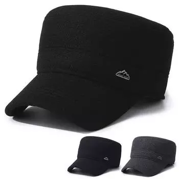 Зимняя мужская кепка для людей среднего и пожилого возраста, кепка для защиты ушей, толстая плоская кепка для папы чёрный