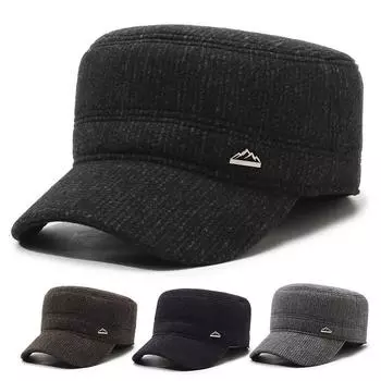 Зимняя мужская кепка для защиты ушей для людей среднего и пожилого возраста, толстая плоская кепка для папы кофейный