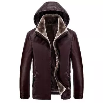 Зимняя мужская кожаная куртка Haining Leather Jacket Молодежная флисовая утолщенная модная мужская куртка M