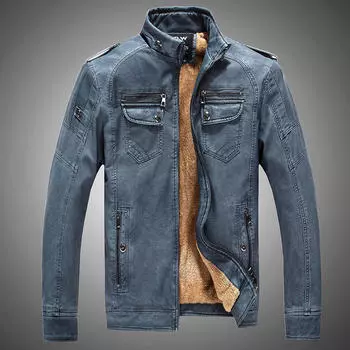 Зимняя мужская кожаная куртка из бархата в стиле ретро Do Old Leather с воротником-стойкой из искусственной кожи M жёлтый