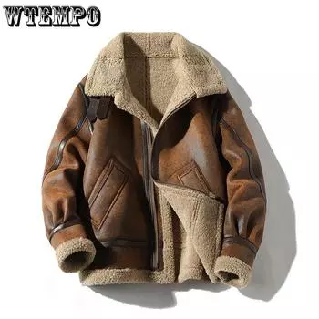 Зимняя мужская куртка большого размера Air Force Fur One Padded с утолщенными лацканами из кожи для мотоцикла M темно-коричневого